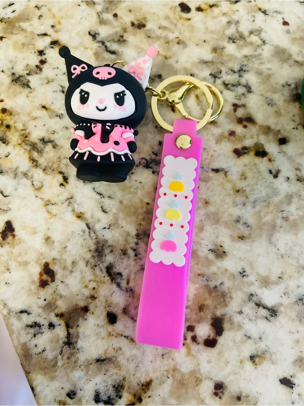 Cute Black & Pink Character Keychain for Kids - Pink Strap
